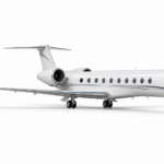 Gulfstream G700 — белый бизнес-джет, нос направлен вправо
