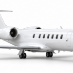 Learjet 75 — белый бизнес-джет, нос направлен вправо